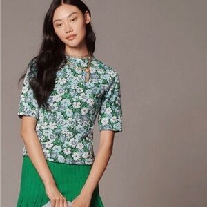 Anthropologie Green Floral Blouse